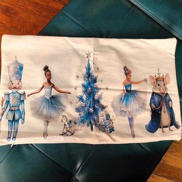Blue Christmas Pillow Cover Holiday Nutcracker Decor Soft Accent Lumbar Case 20" - Picture 2 of 13